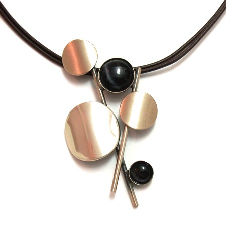 Christophe Poly Necklace Brushed Gold w/Leather cord - Click Image to Close